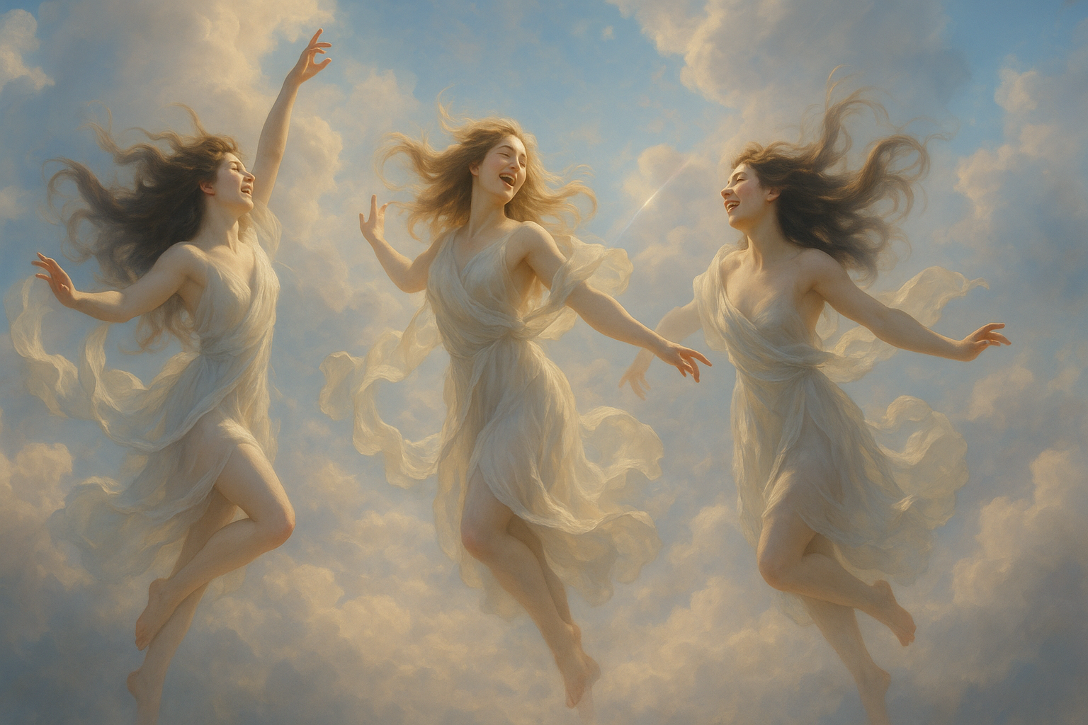 Chapitre 3 - Scène 1 - Trois anges féminins dansant dans les nuages